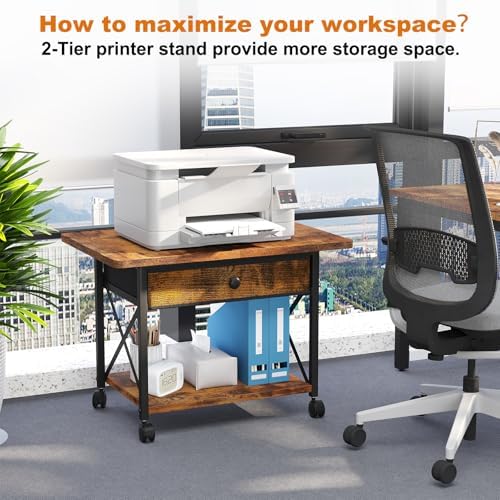 EasyCom Large Printer Stand with Fabric Storage Drawer and Locking Wheels - Image 5