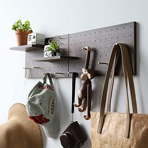 Wooden Pegboard Modular Display Organization Storage Wall Decor Hooks Shelf 15.2in x 7.6in 2-Pack (Color:Walnut) - Image 4