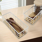 Set of 2 Small Wire Baskets, Narrow White Metal Storage Bins for Bathroom Counter & Kitchen, Farmhouse Rustic Organizer Trays for Pantry, Office, RV, Countertop Decoration (White) - Image 6
