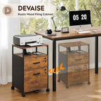 DEVAISE 2 Drawer File Cabinet with Lock, Wood Printer Stand, Rustic Brown - Image 4