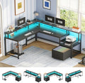 SEDETA 66" Reversible L Shaped Computer Desk with Power Outlet, File Drawer by SEDETA