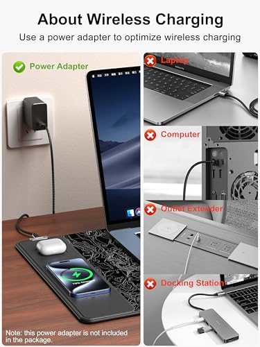 Mouse Pad with Wireless Charging, Large Desk Mat, Black Topographic Map #3 - Image 5