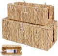 Cable Management Box with Lids-Handwoven Rattan Cord Organizer with Open Slots,Desk Organizer Box to Hide Power Strips&Cords,Office Desk Accessories Storage Basket,2 Pack by Alongscenery