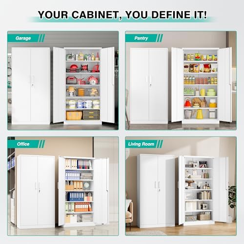 SISESOL White Metal Storage Cabinet with 2 Doors and 6 Shelves,71" Tall Metal Cabinet with Lock,Lockable Garage Storage Cabinets,Locking File Cabinet,Steel Tool Cabinets for Home,Office,Garage,Shop - Image 5