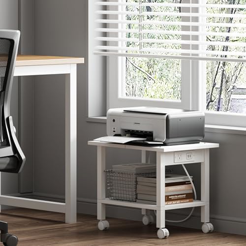 TUTOTAK Printer Stand, 2 Tier Rolling Printer Cart with Charging Station - Image 2