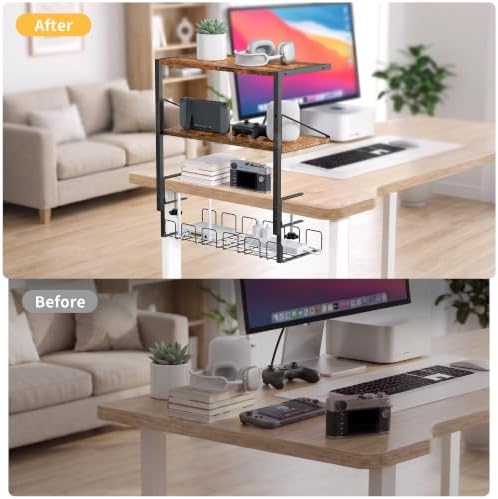 Clamp on Desk Shelf, 19in 3-Tier Desk Shelves Organizer with Under-Desk Hidden Storage Basket, Desktop Supplies Storage Rack for Home Workspace, Study Rooms,Gaming Devices - Image 5
