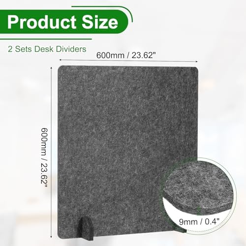PATIKIL Desk Dividers 24" x 24", 2 Pack Desk Privacy Panel Freestanding Noise Reducing Partition Acoustic Panel with 4Pcs Support Feet for Testing Office Home Library, Dark Gray Style C - Image 2