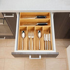 Umilife Kitchen Drawer Organizer, 12 Inch Silverware Utensil Tray Holder, Extra Deep, with Non-Slip Feet & Grooved Drawer Divider, 6 Slots Total Bamboo Wood Caddy for Flatware Cutlery Knives - Image 6