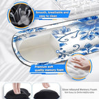 Large Gaming Mouse Pad+ Keyboard Wrist Rest Set, Ergonomics Memory Foam Mouse Mat Wrist Rest Support for Home Office, Waterproof Extended Mousepad 31.5x11.8in, Blue Flowers White Desk Pad - Image 4