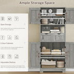 Iwell Tall Storage Cabinet with Adjustable Shelf, Bathroom Cabinet with 2 Drawers, Linen Cabinet for Living Room, Grey - Image 4