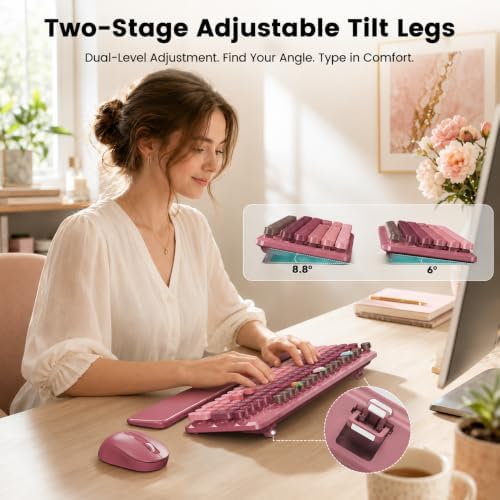 Wireless Keyboard and Mouse Combo, Magnetic Wrist Rest, Dusty Rose Ombre - Image 4