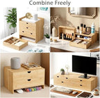 Bamboo Desk Organizer with Drawers, Desktop Storage for Office Supplies - Image 4