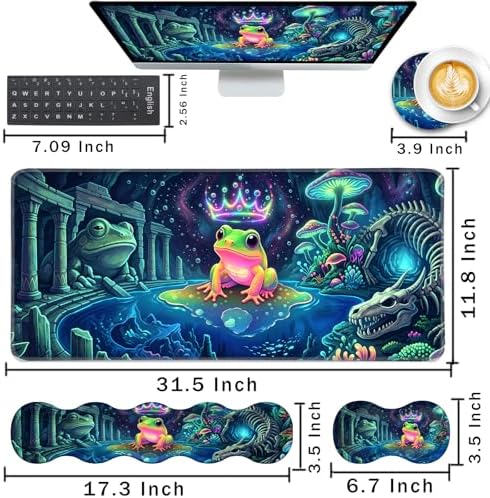 Keyboard Wrist Rest and Mouse Pad with Wrist Support Set Ergonomic Coaster,Memory Foam,Easy Typing Pain Relief,Large XL Desk Mat 31.5"x 11.8",Colorful Frog - Image 2