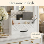 BLU MONACO | Wooden Mail Organizer with Drawer | Mail Organizer Countertop with 6 Compartments | Bill Holder for Desk | White Desktop Mail Sorter - Image 4