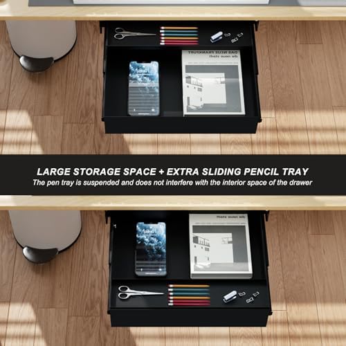 Under Desk Drawer(15.2''x10''x2.8'') with Sliding Pencil Tray, Desk Mounted Sliding Pull-out Drawer for Home Office, Extra Storage Organizer for Sit Stand Workstation - Image 3