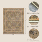 JTJ 5x6 Office Rug, Brown Vintage Floral, Washable Non Slip - Image 2