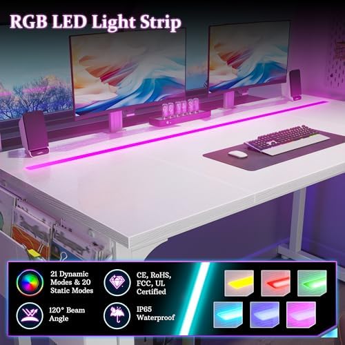 DurayLoly 48" Gaming Desk with Waterproof LED Lights for Bedroom,White - Image 4