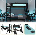 Polibi Twin Over Twin Bunk Bed with 2 Built-in Gaming Desks, USB Charging Ports & Pegboard Organizer, E-Sports Gaming Bed Frame for 2 Kids/Teens, Blue (Twin Size) - Image 3