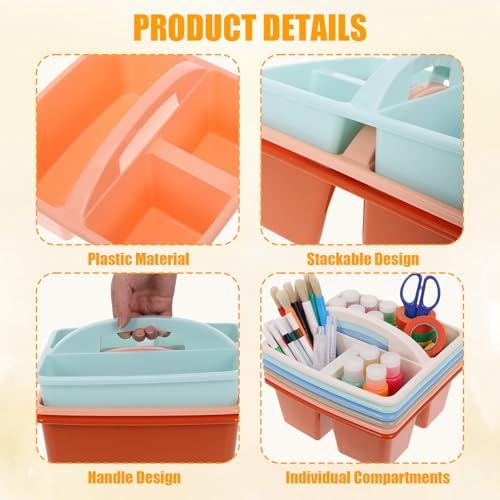 6 Pack Classroom Caddy with Handle, Plastic Storage Caddy Organizer, Portable Storage Bin with 3 Compartments for Classroom Organization, Table, Desk & Office - Image 4
