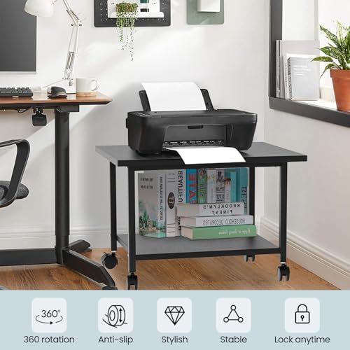 SwaaVee Printer Stand, 2-Tier Under Desk Printer Stand, Printer Cart with Wheels for Home, Office, Heavy-Duty Storage Shelf, Black - Image 7