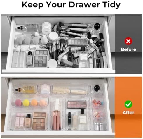 UFORU 14 Pcs Adjustable Clear Drawer Organizer for Makeup Bathroom DIY Desk - Image 3