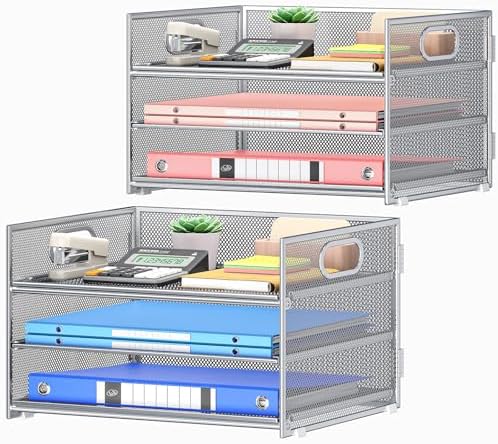 Paper Tray Organizer for Desk Organizers and Accessories 2P Silver by SUBEKYU