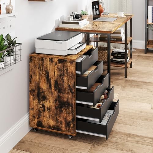 Giantex 5-Drawer Storage Cabinet with Drawers, Wheels, Rolling Lateral Filing Under Desk, Chest, 19.5" x 16" x 25.5" Office Mobile File Cabinet for Living Room, Study - Image 4