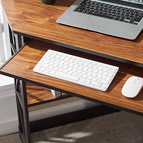 VECELO Corner Computer Desk 41 x 30 inches with Smooth Keyboard & Storage Shelves for Home Office Workstation, Teak - Image 5