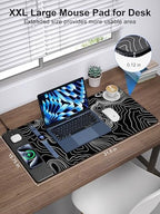 Mouse Pad with Wireless Charging, Large Desk Mat, Black Topographic Map #3 - Image 3
