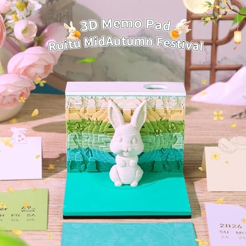3D Time Piece Calendar 2026 3D Tear Away Art Memo Pad Notepad Desk Calendar with Light,3D Art Calendar Desktop Decoration Gift for Christmas Easter (Auspicious Rabbit) - Image 2