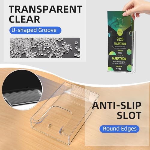 10 Pack 4 X 6 Inch Acrylic Brochure Holder Wall Mount, Pamphlet Holder Wall Mount, Clear Plastic Brochure Display Stand, Literature Flyer Holder Rack For Pamphlets, Mail , Magazines, Booklets Hold (With Business Card Holder) - Image 5