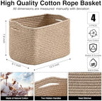 ICERZCZ Small Storage Baskets for Shelves Organizing, Woven Cotton Rope Baskets for Storage, Book Basket, Decorative Shelf Basket, 12.5"Lx9.1''Wx7.9''H (4 Packs) Mixed Brown - Image 3