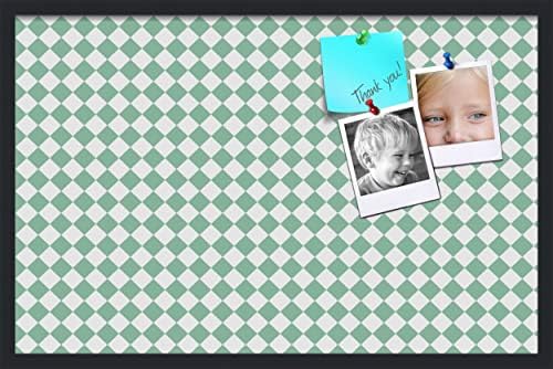 PinPix 34x22 inch Cork Bulletin Board. This Decorative Framed Pin Board Comes with Diamond Pattern in Green and White Design and Satin Black. Ideal for Home, Office Decor or School (PinPix-330) by PinPixBulletinBoards