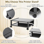 Zonon 2 Tier Printer Stand Under Desk with Wheels, Open Shelf Style, Black - Image 4