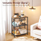 MAHANCRIS Corner Printer Stand with Charging Station, 3-Tier Large Printer Table with Adjustable Feet, Metal Frame Storage Shelf for Office, Living Room, Small Space, Rustic Brown PTHR14E01 - Image 3