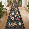 DUKINO 2.6x14 Washable Runner Rug, Floral Non Slip Long Runner Rug, Black by DUKINO