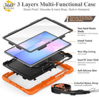 SEYMAC stock Case for Samsung Galaxy Tab S10 FE+ Plus 5G Tablet Case 13.1'' Protective with Screen Protector, Pen Holder, 360 Rotate Stand, Hand Strap, Shoulder Strap, Orange1 - Image 6