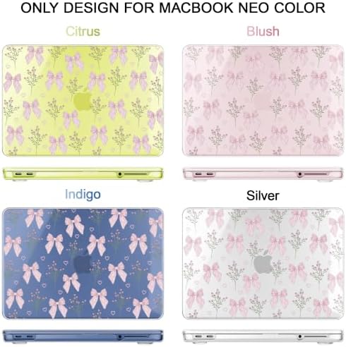 May Chen Compatible with MacBook Neo 13 inch Case 2026 Model A3404, Plastic Hard Shell,Keyboard Cover,Screen Protector,Dust Plug, for MacBook Neo 13" with A18 Pro Chip, Flower & Bow - Image 4