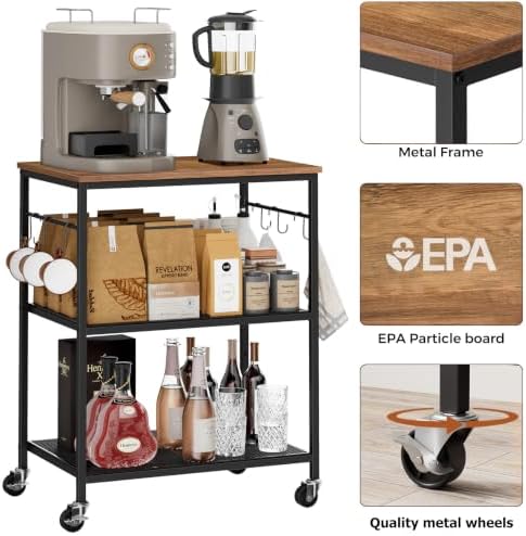 Homleke 3-Tier Rolling Kitchen Microwave Cart, Utility Cart - Image 5