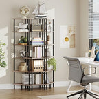 HOOBRO Corner Shelf Stand, Industrial 6-Tier Corner Bookshelf with Metal Frame, Plant Display Shelf, Bookcase for Small Spaces, Living Room, Greige and Black BG36CJ01 - Image 4