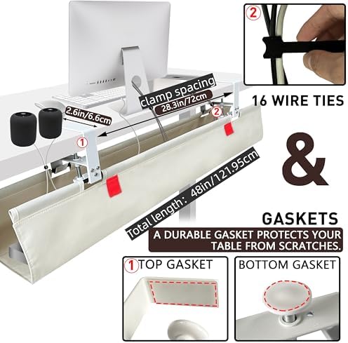 No Drill Under Desk Cable Management Tray, 48" Desk Cable Organizer - Image 2