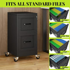 2-Drawer Rolling Metal File Cabinet with Lock, Narrow, Black - Image 4