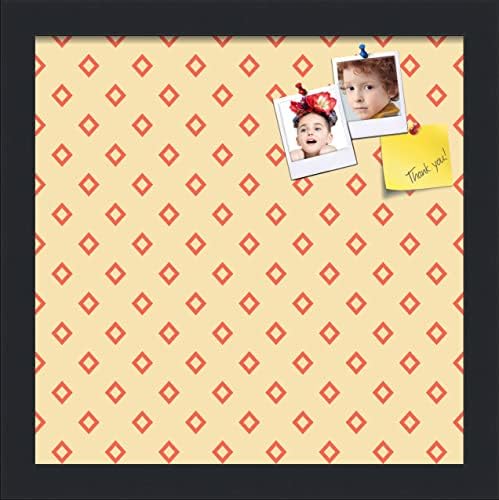 PinPix 12x12 inch Cork Bulletin Board. This Decorative Framed Pin Board Comes with Diamonds in Red and Yellow Design and Satin Black. Ideal for Home, Office Decor or School (PinPix-333) by PinPixBulletinBoards