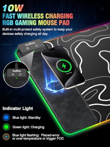 Wireless Charging RGB Gaming Mouse Pad, 31.5"x15.7" XXL Large Desk Mat - Image 2