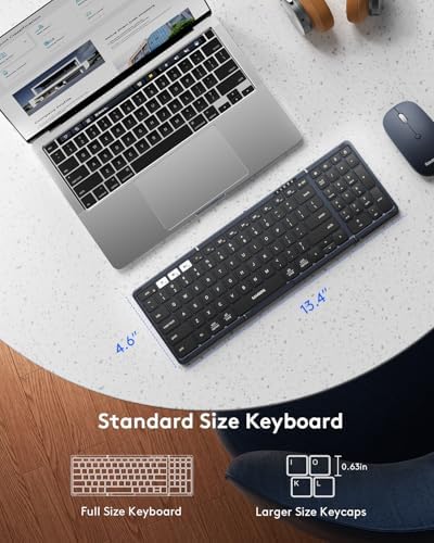 Foldable Keyboard and Mouse, Samsers Folding Bluetooth Keyboard Combo, 2.4G + BT5.0 x 2, Full-Size Portable Travel Keyboard & Rechargeable Wireless Mouse for Windows Android iOS Mac OS, Midnight - Image 3