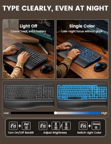 SABLUTE Wireless Keyboard and Mouse Combo, Ergonomic Wave with Wrist Rest - Image 4