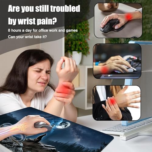Desk Mat, Mouse Pad with Wrist Rest, 4-in-1 Large Mouse Pads for Desk, Ergonomic Mouse Pad and Keyboard Wrist Rest Gaming Keyboard Mat for Office,Wolf Moon - Image 4