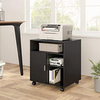 FITUEYES Mobile Wood Printer Stand with Cabinet & Adjustable Shelves, Black - Image 3