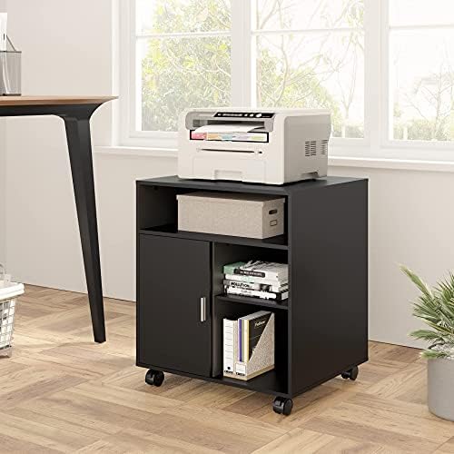 FITUEYES Mobile Wood Printer Stand with Cabinet & Adjustable Shelves, Black - Image 3