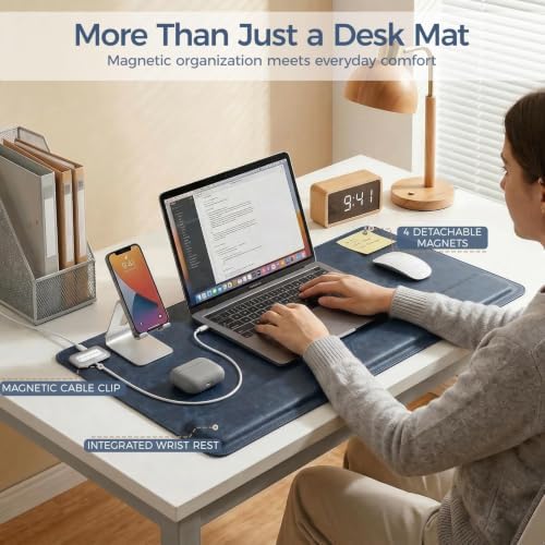 Magnetic Desk Mat System with Wrist Support 80×40cm, Premium Leather Desk Pad with Magnetic Accessories, Waterproof Non-Slip Desk Organizer for Office & Gaming - Image 3